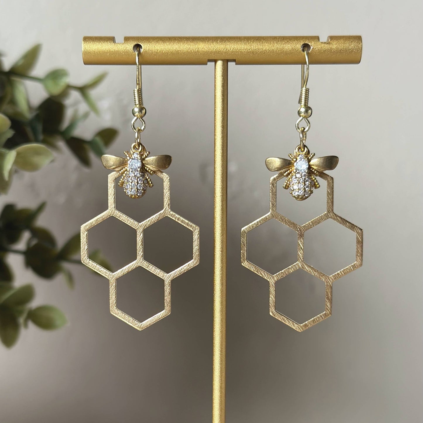 Honeybee Textured Honeycomb Dangle Earrings