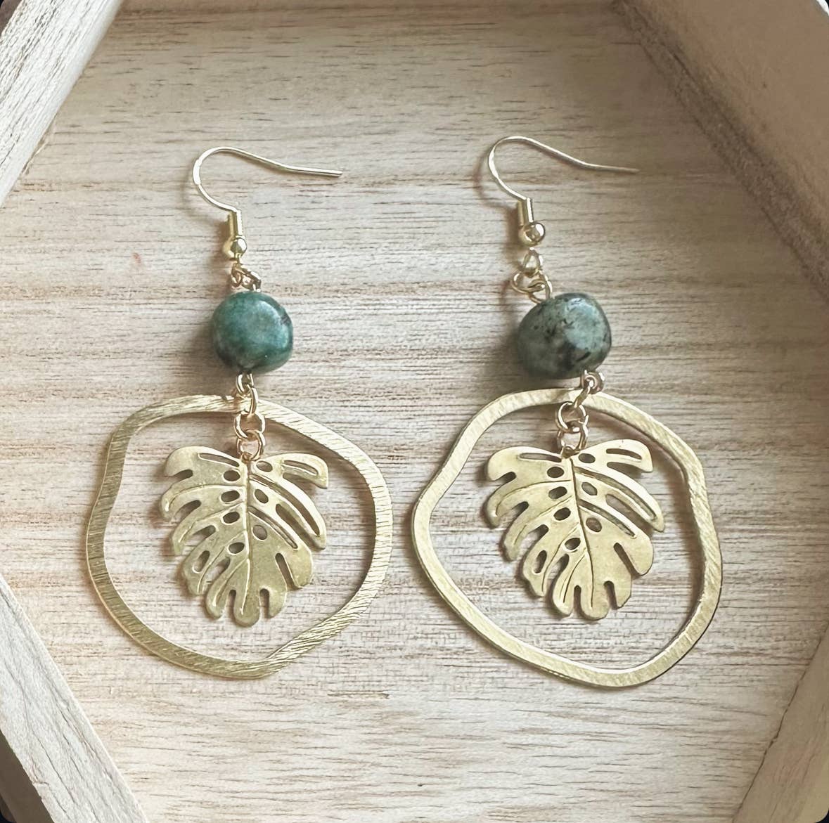African Turquoise Abstract Monstera Hoop