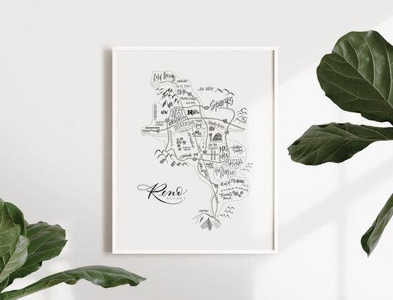 Reno, NV Neighborhood Map Print (3 sizes available)