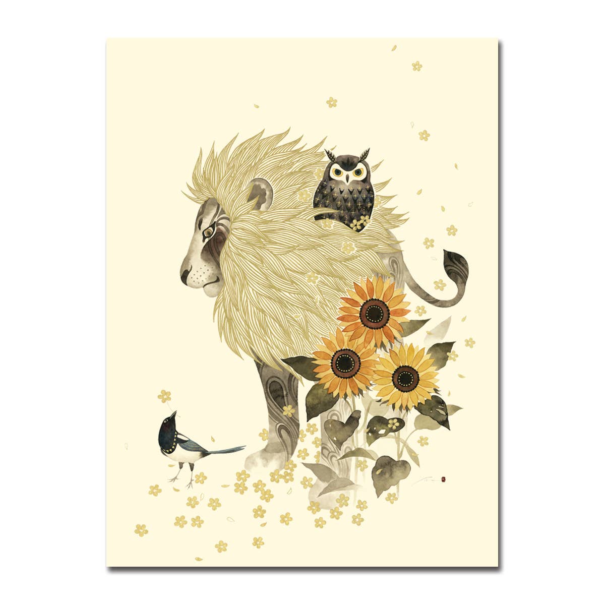 Lion with Owl Foil Blank Card