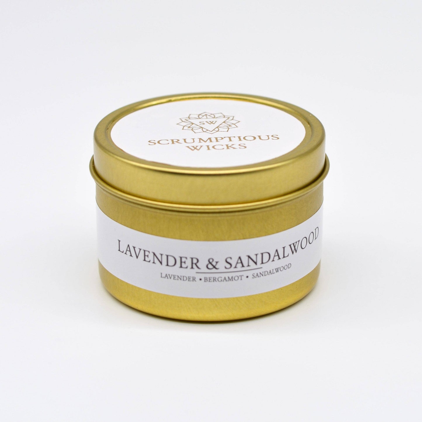 Lavender & Sandalwood 3.5oz soy/coconut wax gold tin candle