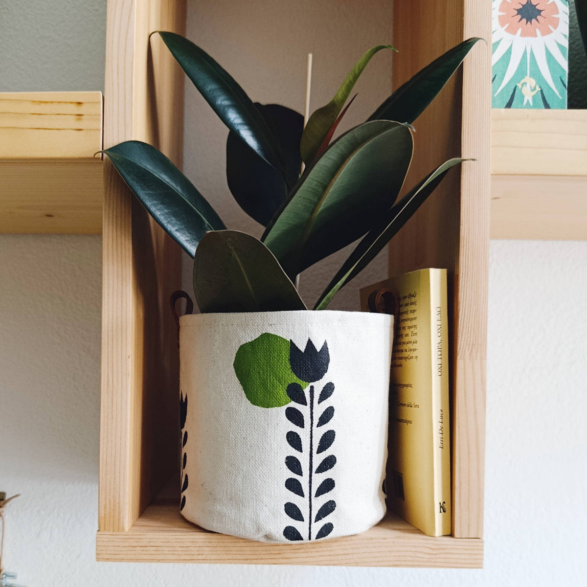 Scandinavian Plant Pot Cover, Hand Painted Canvas Planter