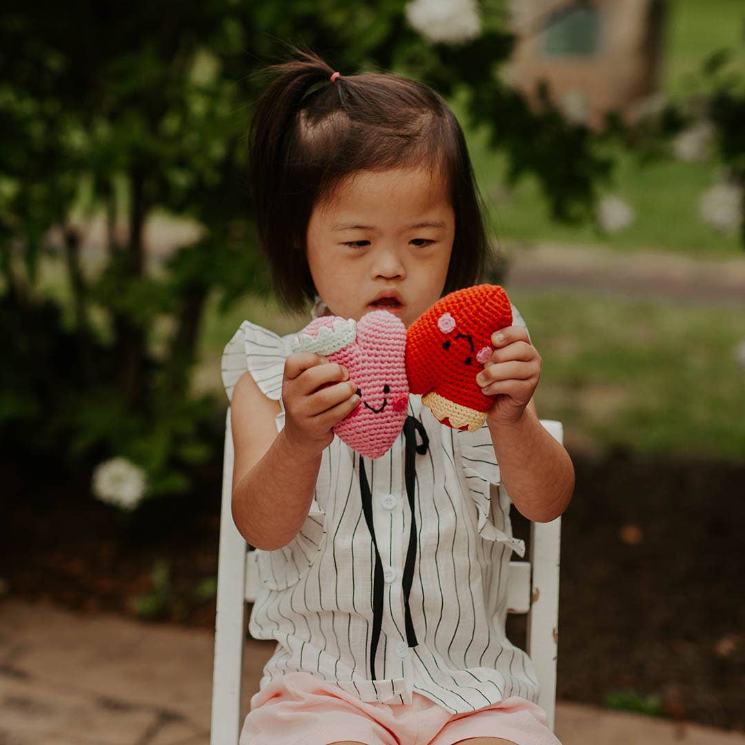 ❤️ Heart Rattle – Handmade Organic Cotton Crochet Baby Toy