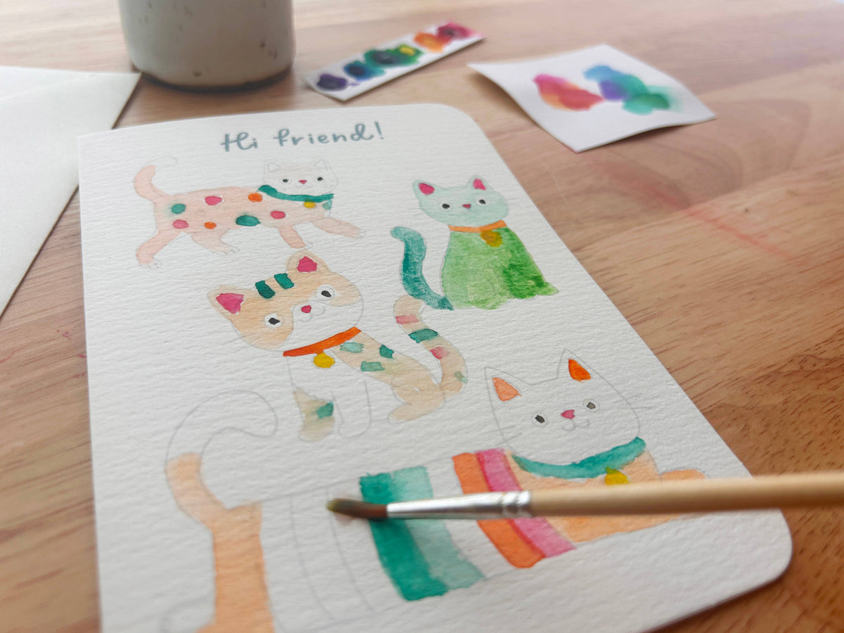 All in One Kitty Watercolor Greeting Card Kit, Kids Activity