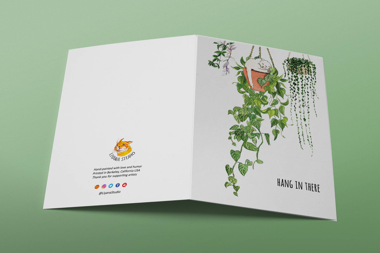 Hanging Plant Cat - Thinking Of You Card