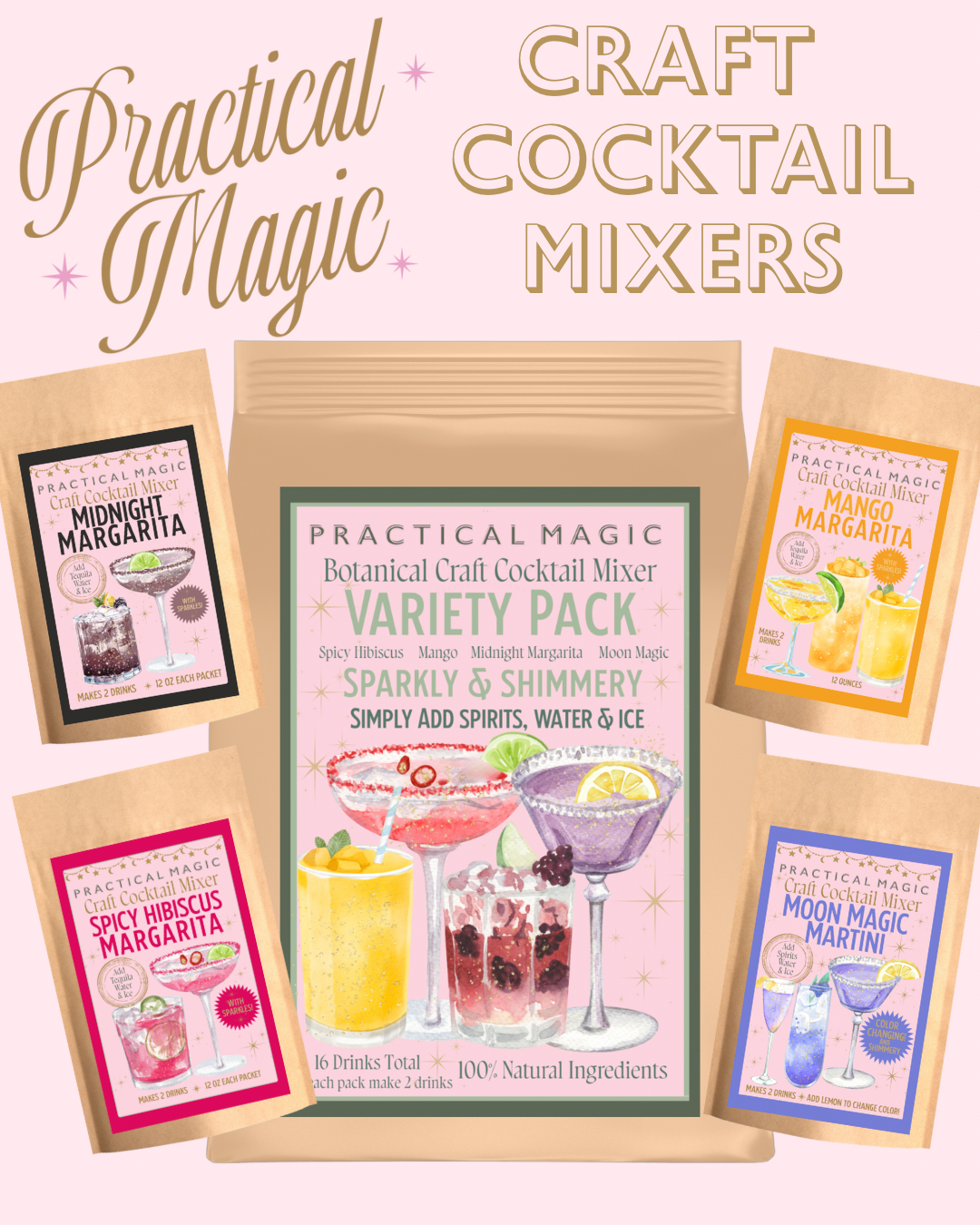 Craft Cocktail Mix Variety Pack 4 Mixer Flavors + Sparkles! – The
