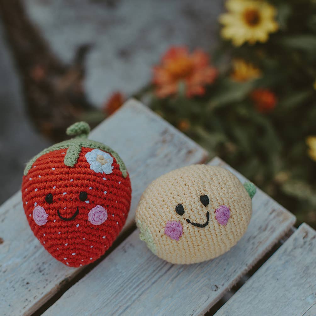 Handcrafted Sweet Strawberry Baby Rattle -Organic Cotton Toy