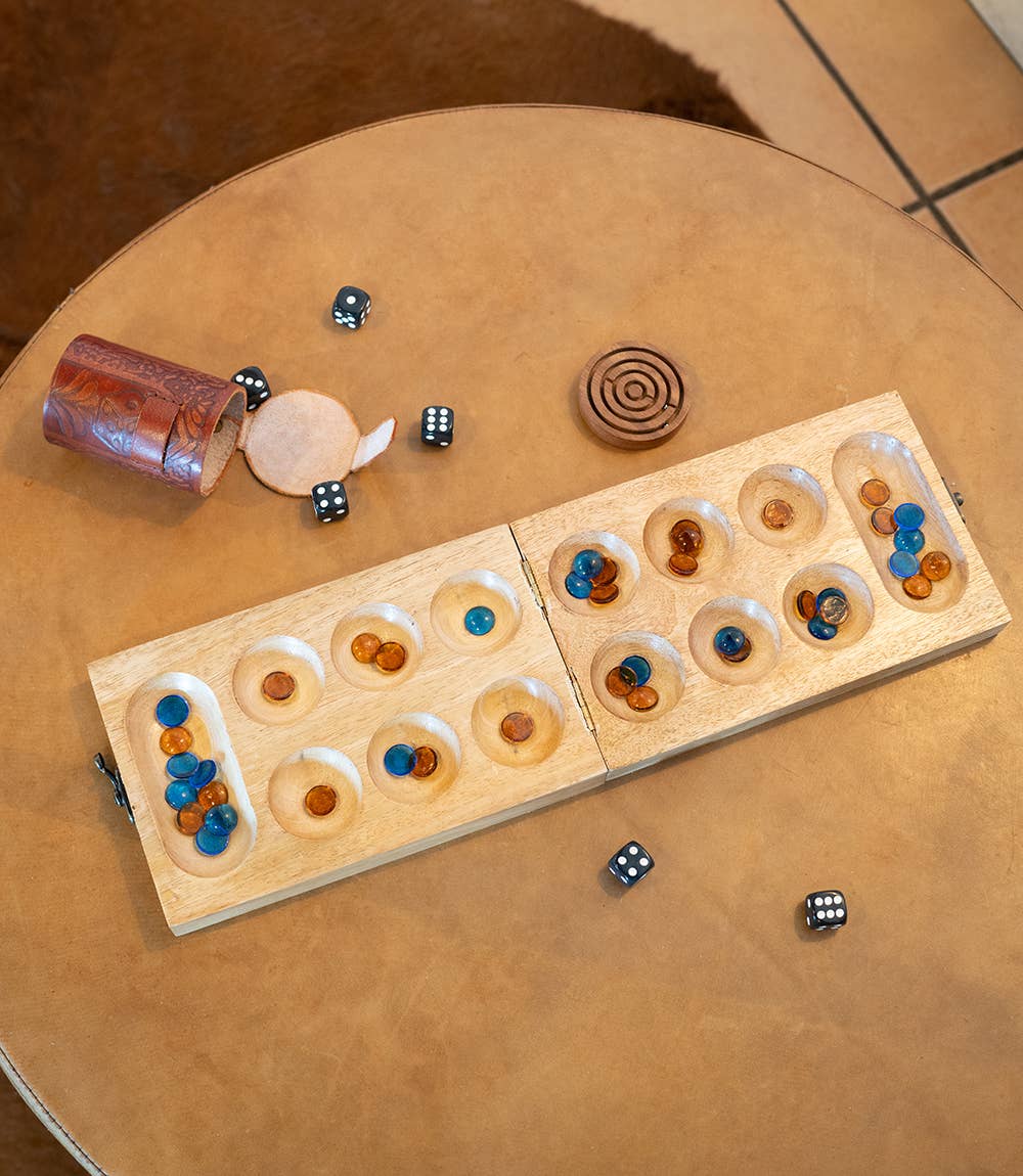 Mancala Wooden Game Set - Hand Carved Mango Wood