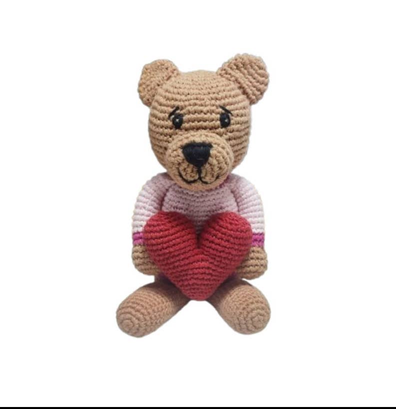 Handmade Heart Teddy Bear – Organic Cotton Crochet Baby Toy