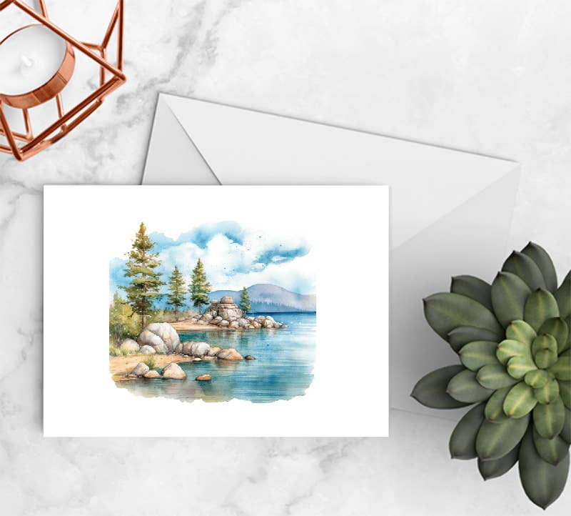 Watercolor Lake Tahoe Mountain Lake Notecards
