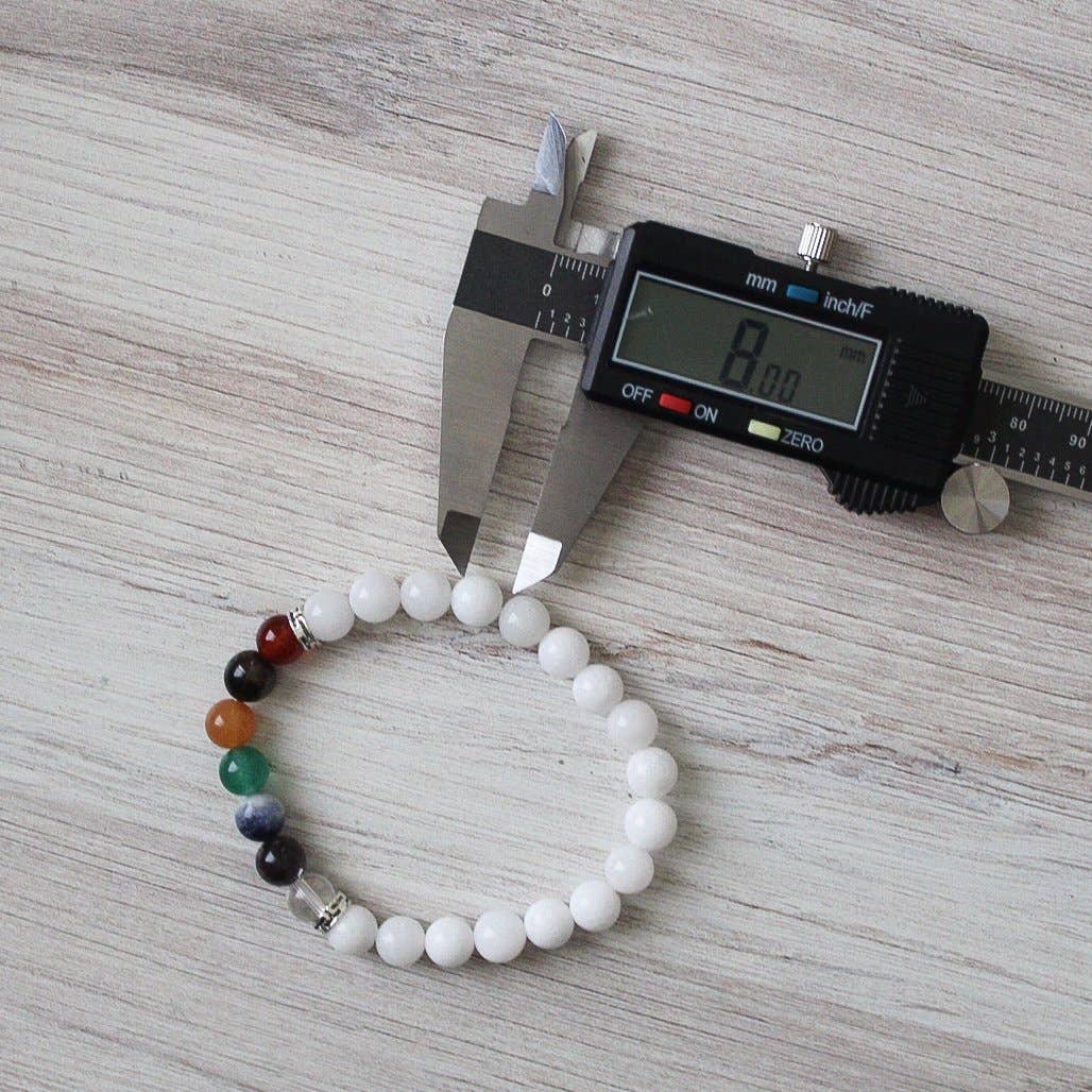 Seven Chakra Bracelet with White Agate 8mm (Crystals & Stone