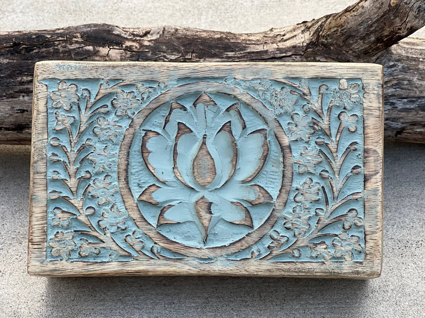 Hand Carved Lotus Wooden Box Keepsake Jewelry Watch Storage: Natural