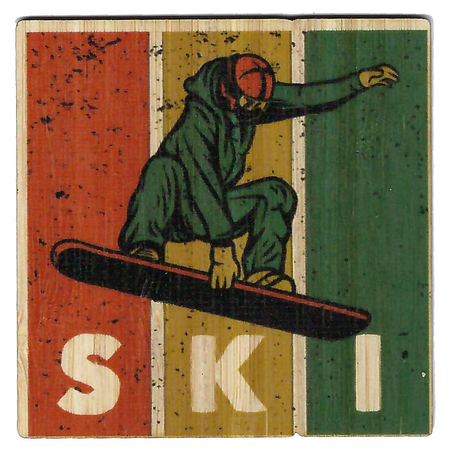 Ski Retro Sustainable Bamboo Eco-friendly Sticker