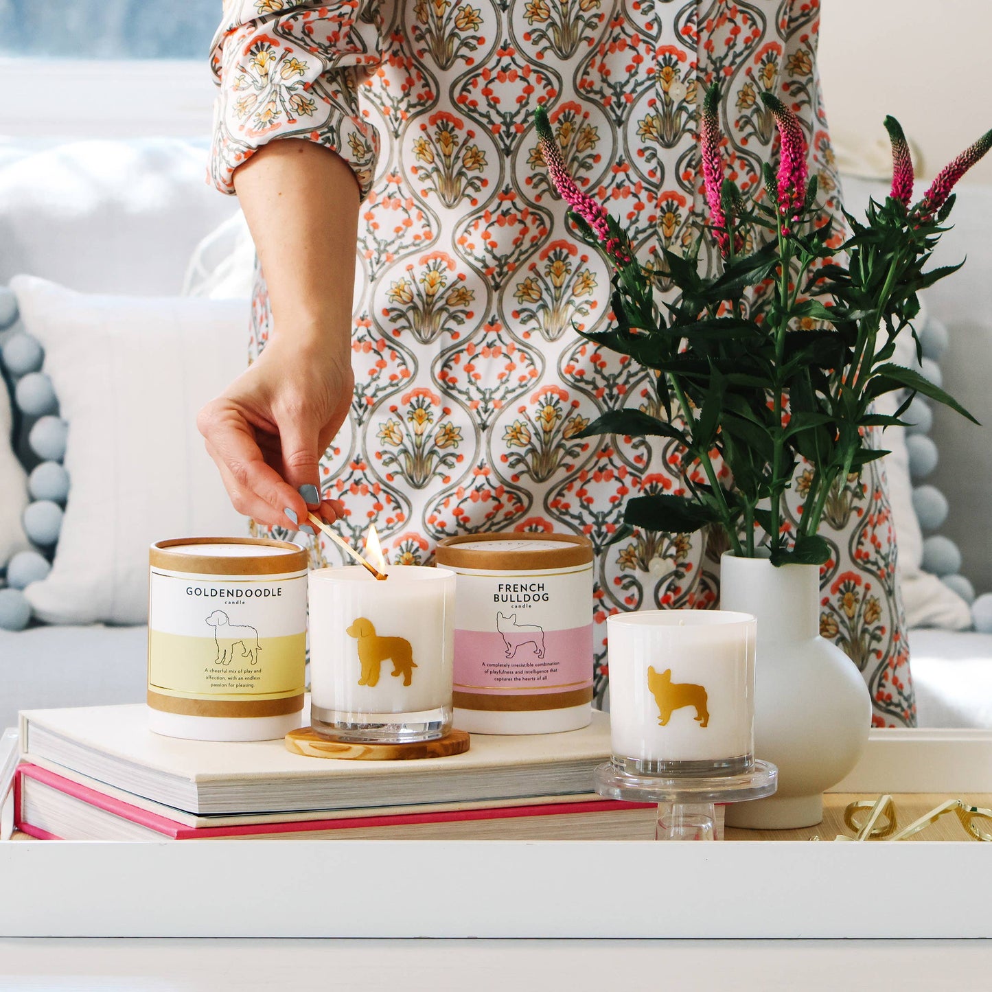 Goldendoodle Dog Breed Soy Candle: Reusable Rocks Glass