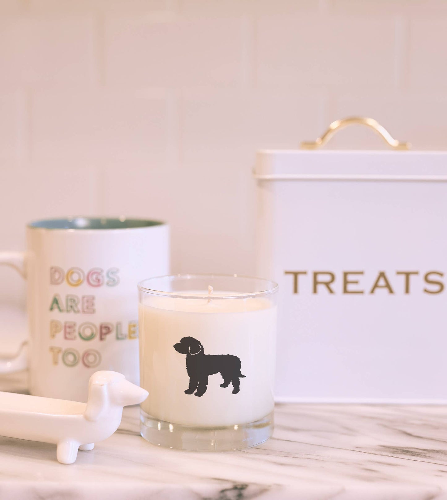 Goldendoodle Dog Breed Soy Candle: Reusable Rocks Glass