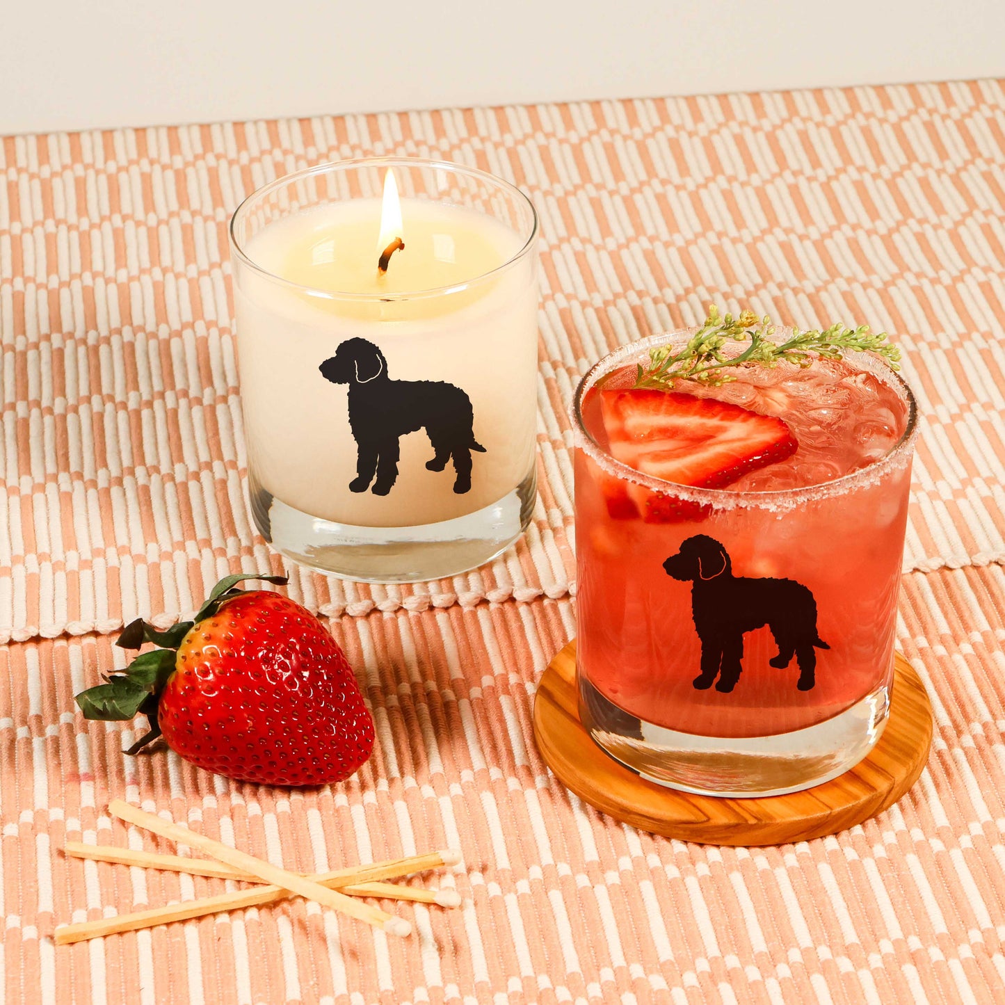 Goldendoodle Dog Breed Soy Candle: Reusable Rocks Glass