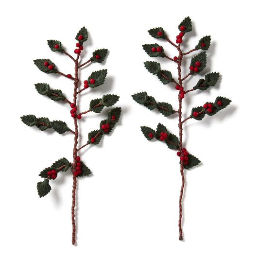 Felt Holly Holiday Branches - Set of 2