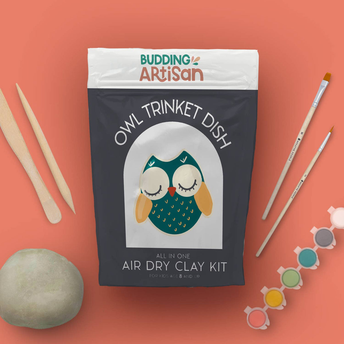 Owl Trinket Dish Kids Air Dry Clay Kit- All in One Activity