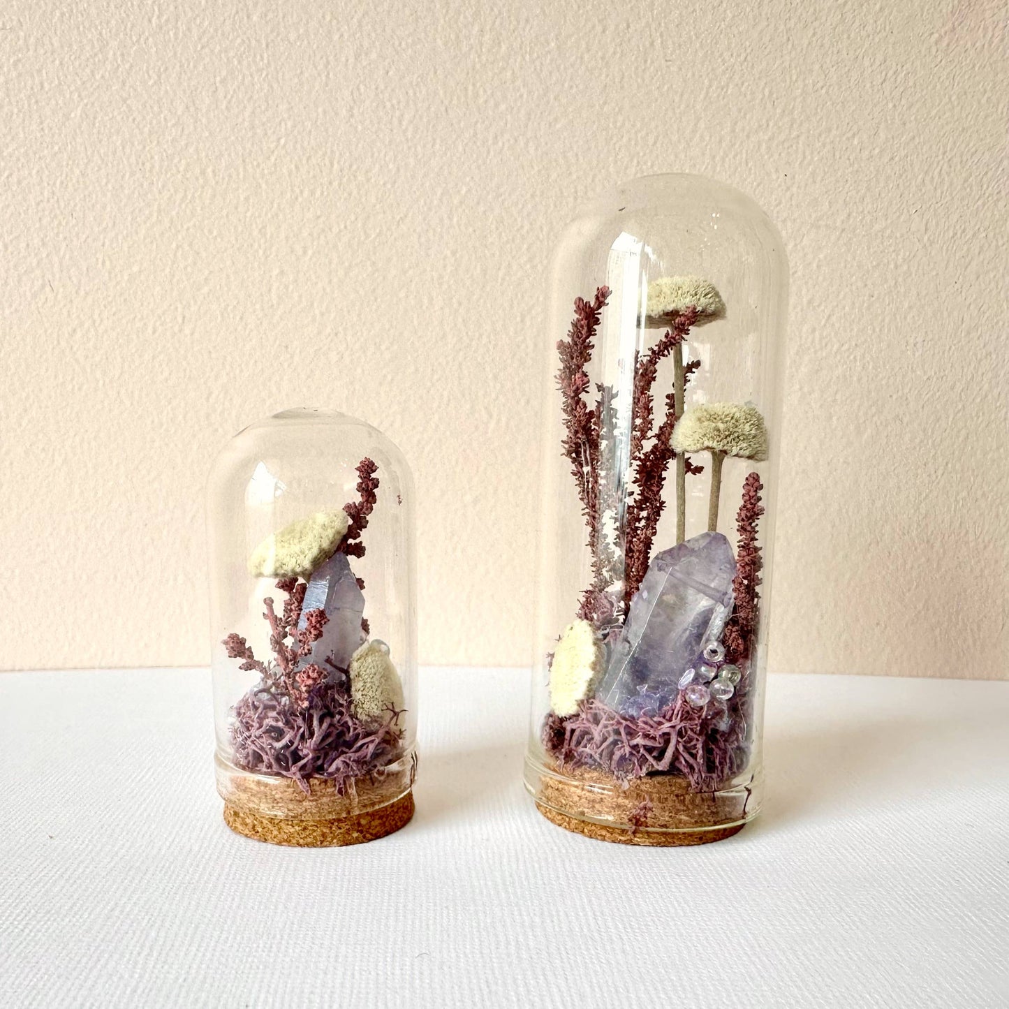 Purple Crystal Fairy Garden Mini Glass Cloche Terrarium