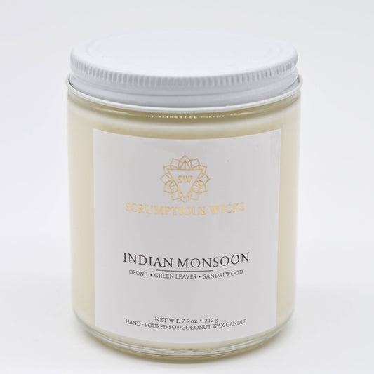 Indian Monsoon 7.5oz soy/coconut wax glass jar candle