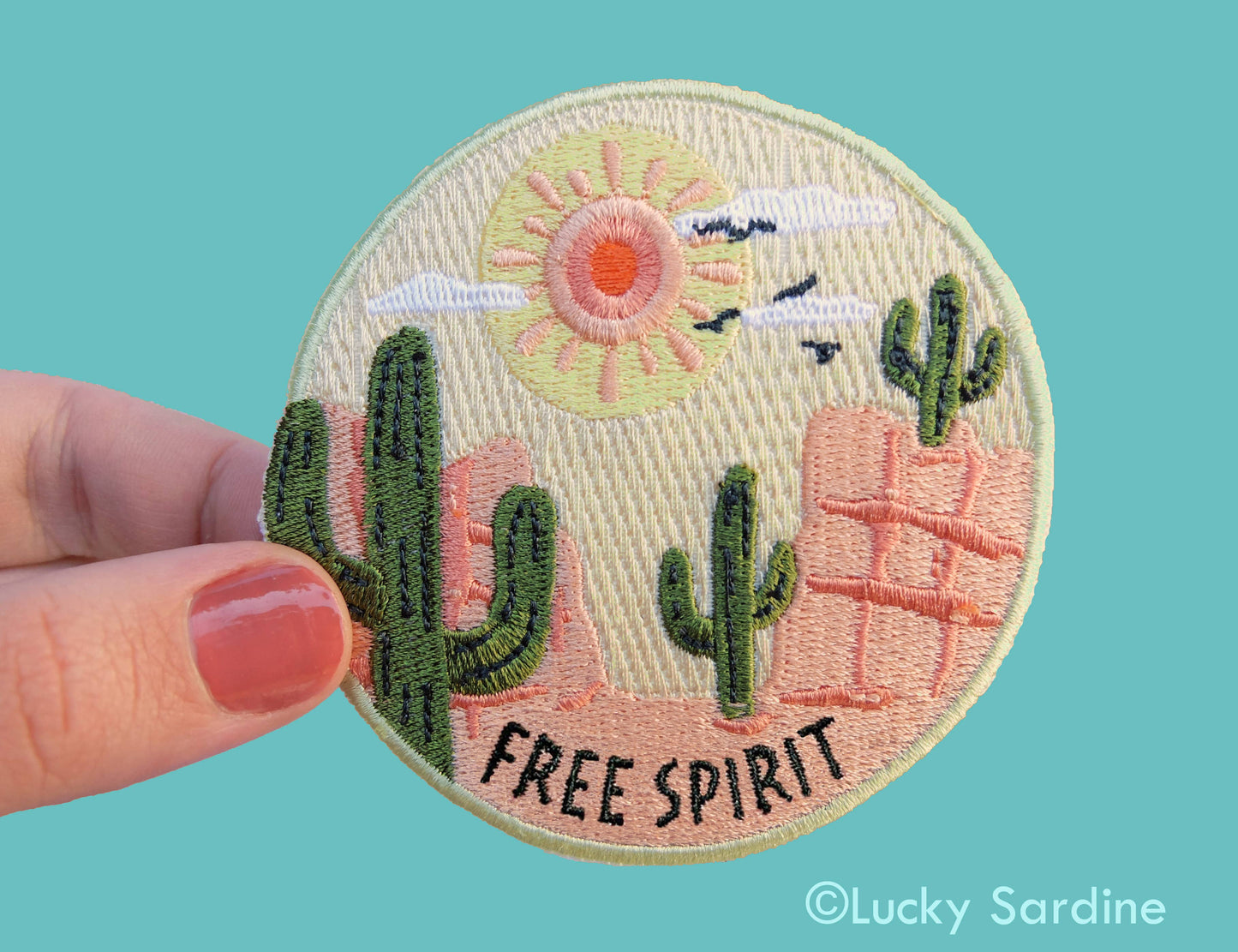 Free Spirit Desert Cactus, Sun Embroidered Iron-On Patch