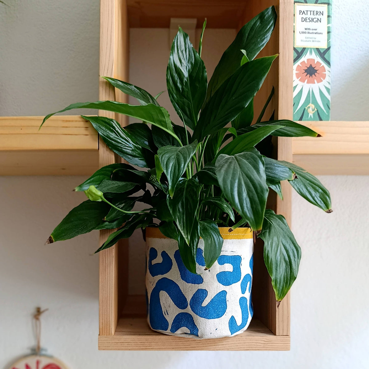 Blue Abstract Plant Pot Cover, Canvas Planter Basket