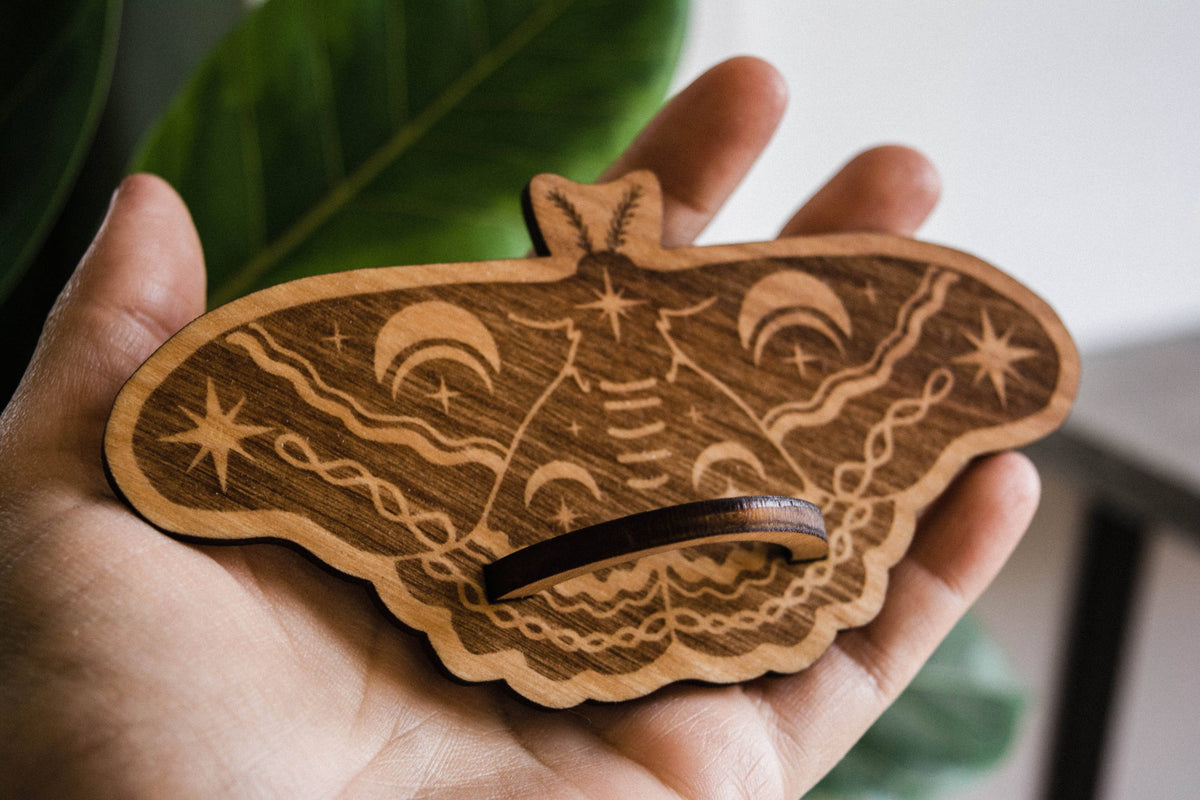 Lunar Moth Airplant Holder Wooden Magnet