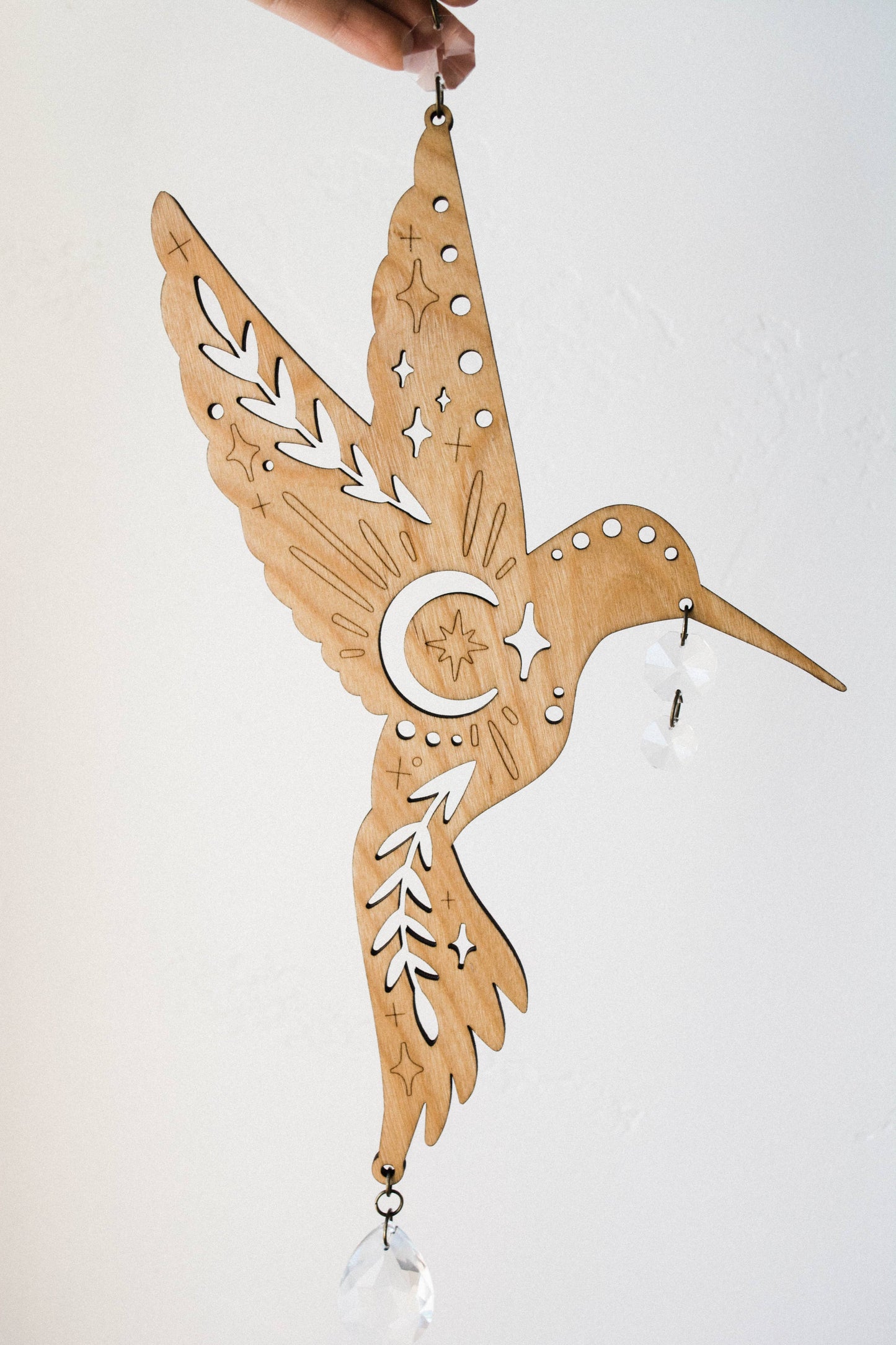 Humming Bird Wooden Hanging Suncatcher w/ Crystal Prisms