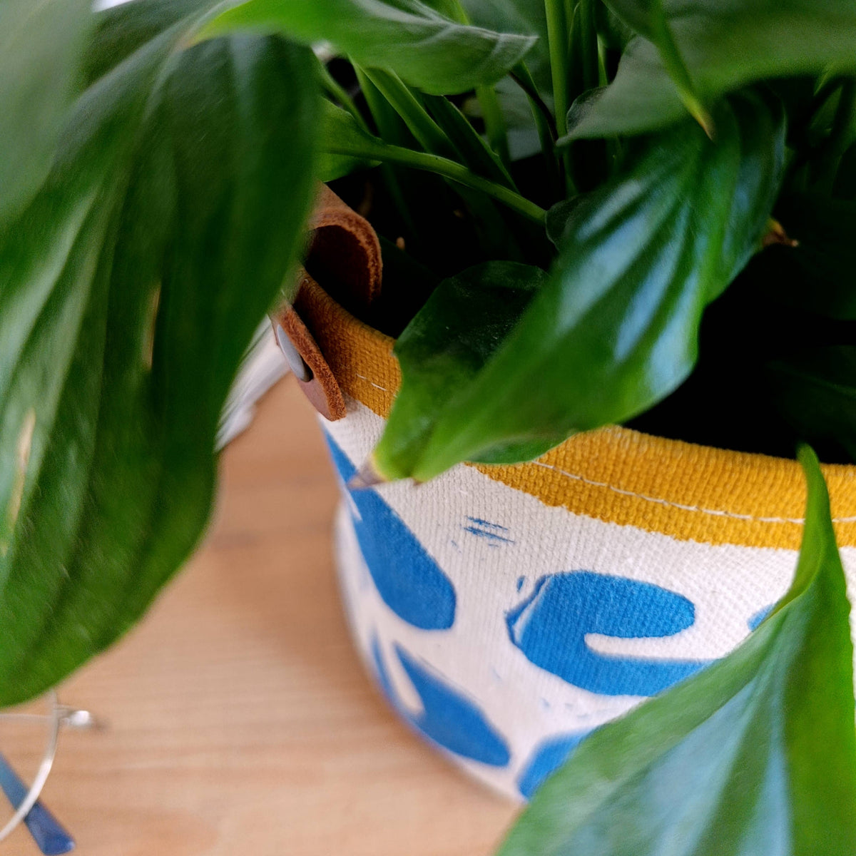 Blue Abstract Plant Pot Cover, Canvas Planter Basket