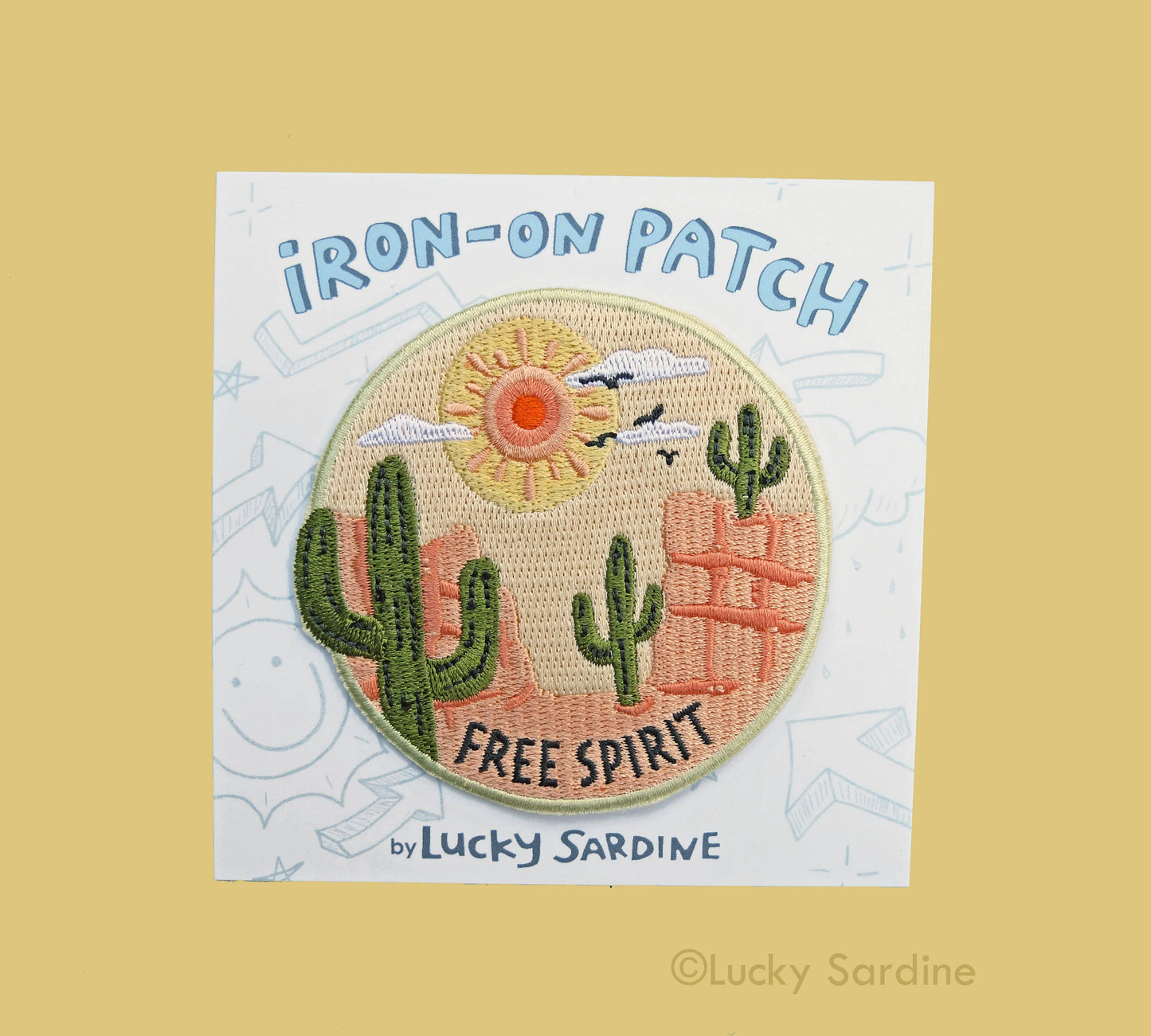 Free Spirit Desert Cactus, Sun Embroidered Iron-On Patch