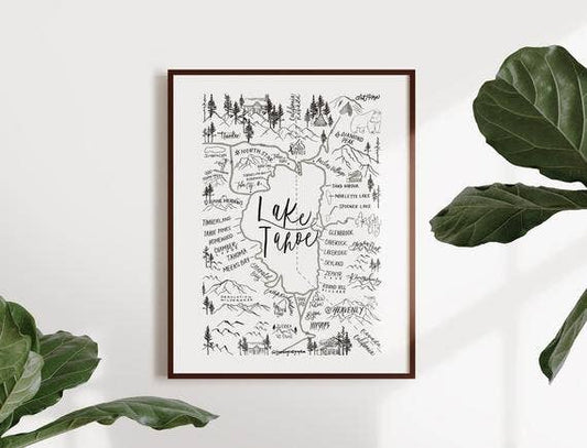 Lake Tahoe Neighborhood Map Print (3 Sizes Available)
