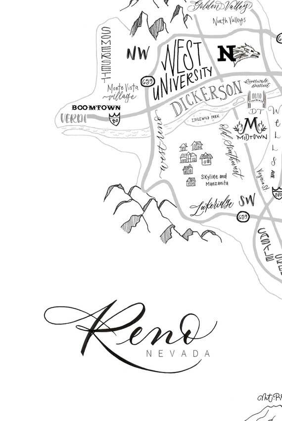 Reno, NV Neighborhood Map Print (3 sizes available)