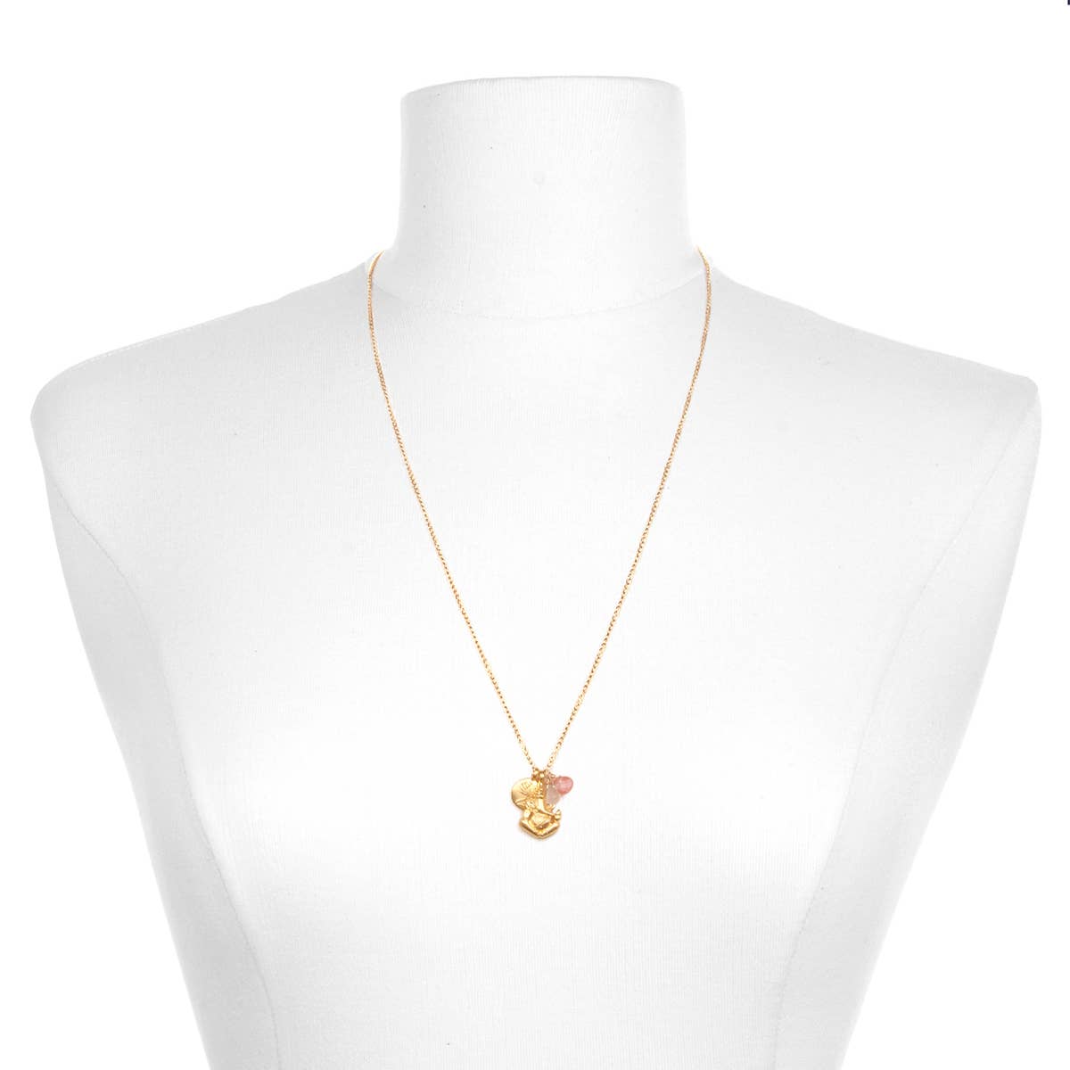 Rose Cherry Quartz Gold Ganesha Lotus Necklace
