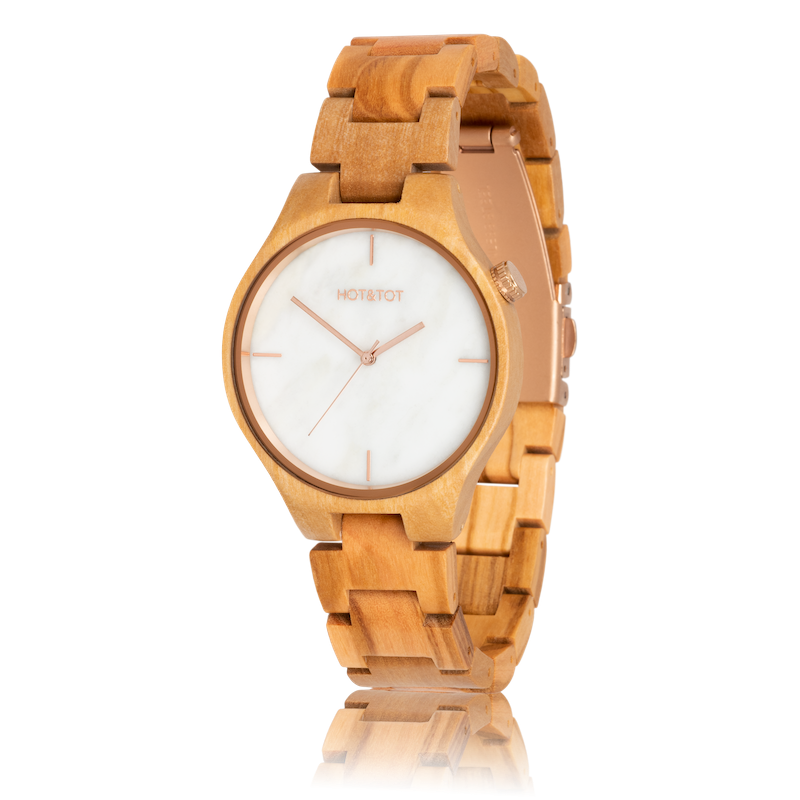 TAYGA | Wood watch | White Marble | Sustainable | Rose gold