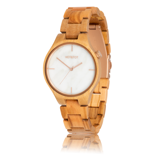 TAYGA | Wood watch | White Marble | Sustainable | Rose gold
