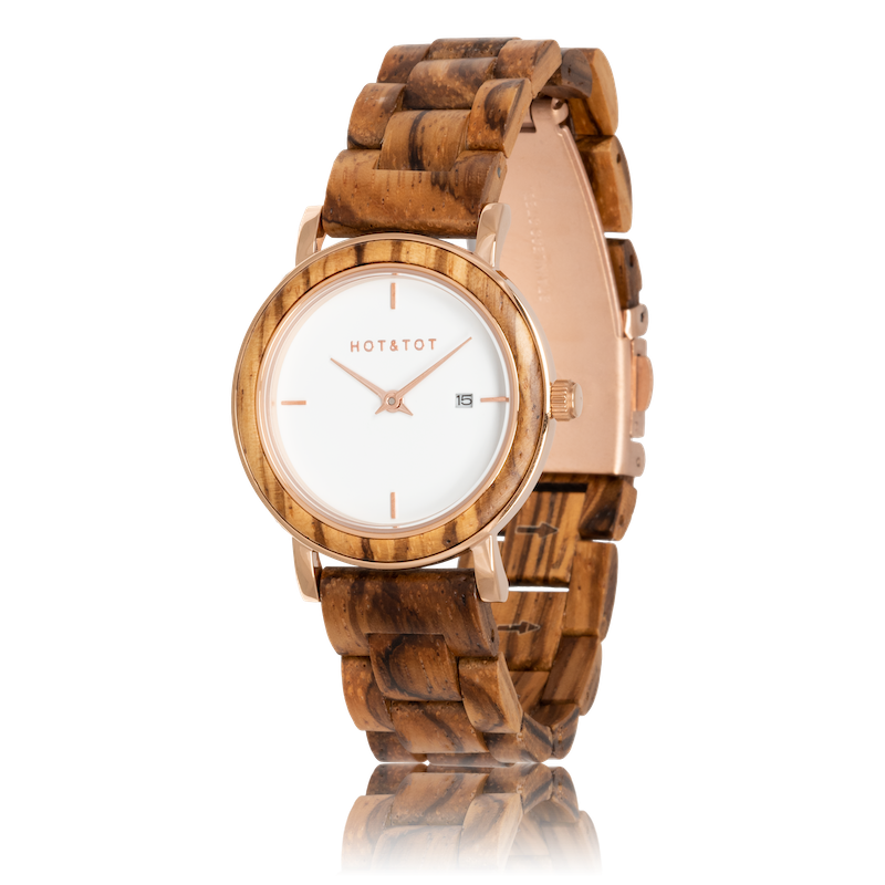 EOS | Wood watch for women | Sustainable | Rose gold steel