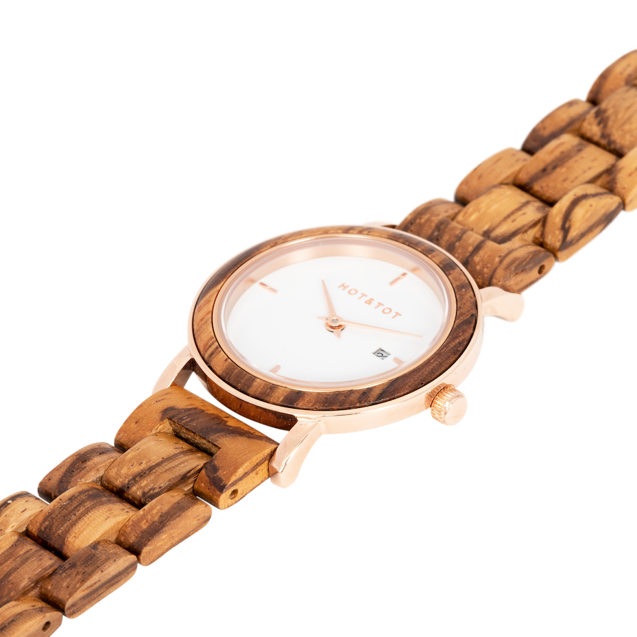 EOS | Wood watch for women | Sustainable | Rose gold steel