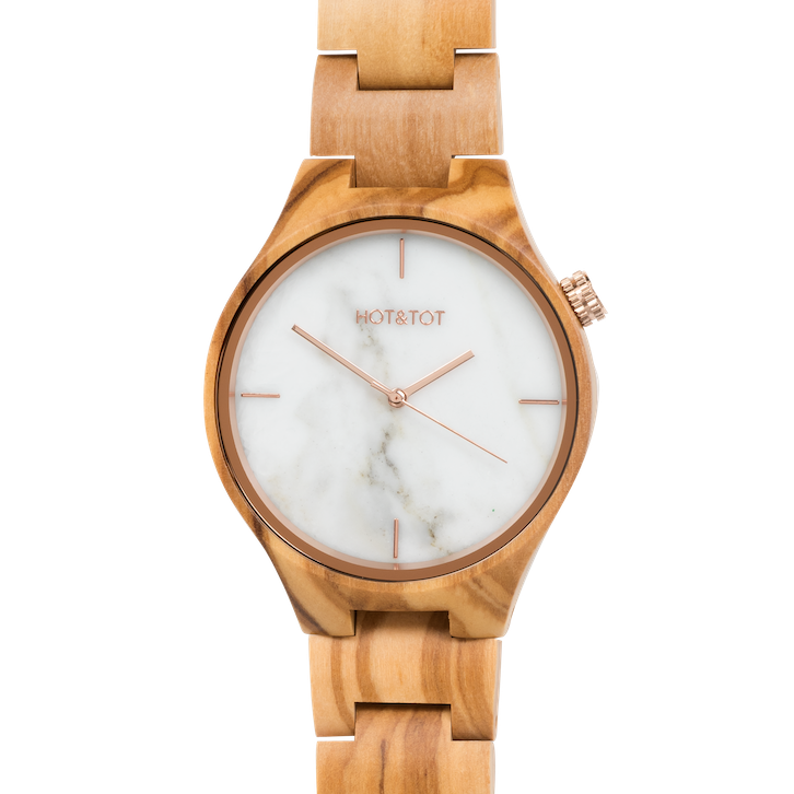 TAYGA | Wood watch | White Marble | Sustainable | Rose gold