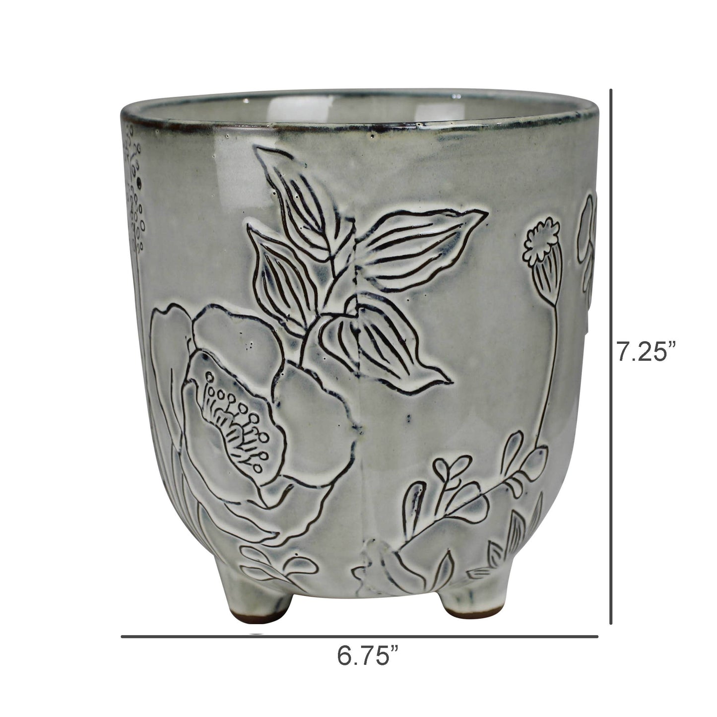 Cachepot with Floral, Ceramic - 6”