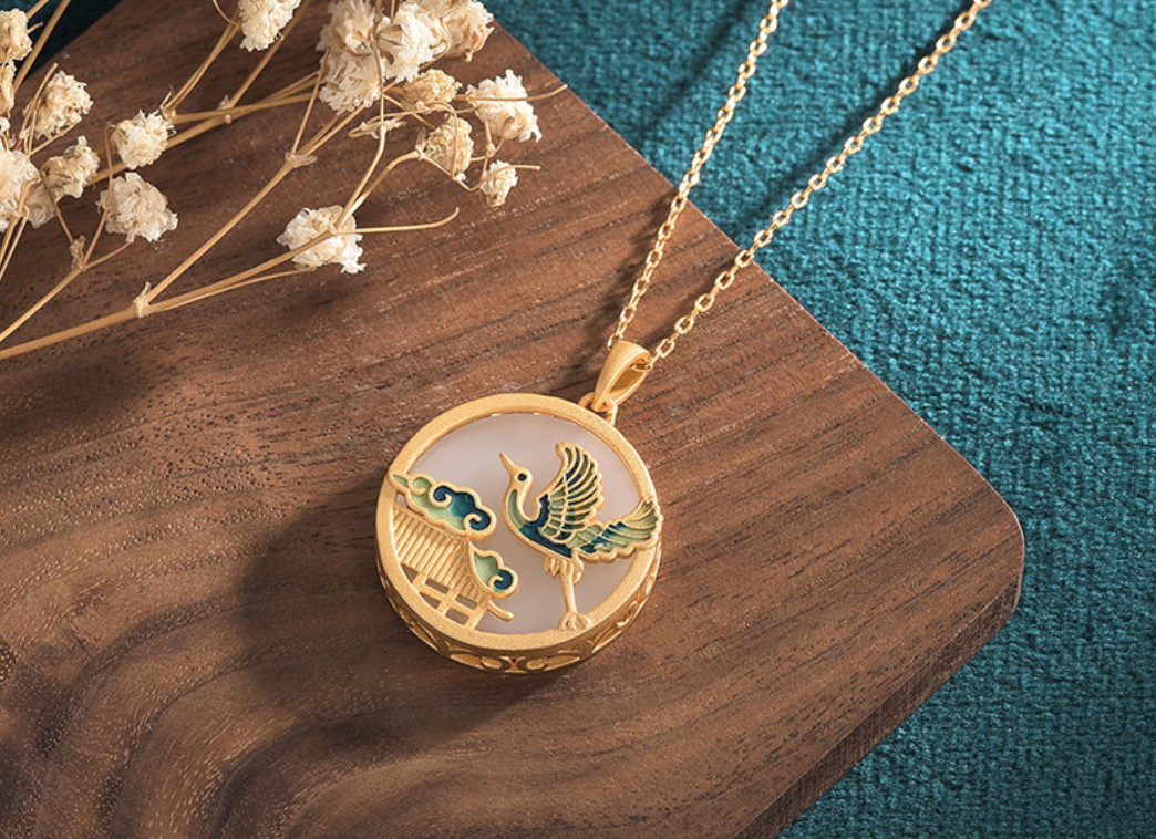 Enamel Crane Flying Necklace