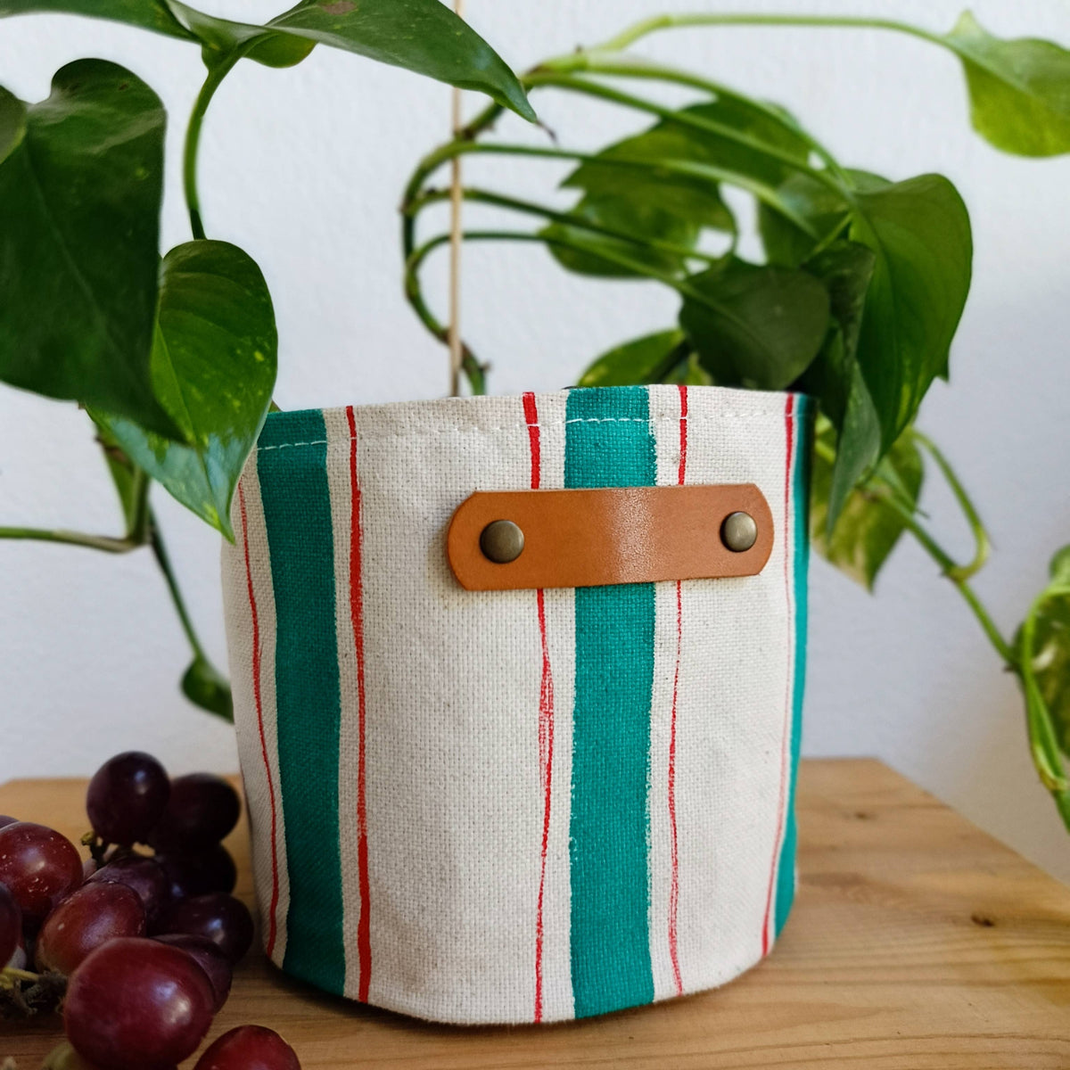 Striped Canvas Planter, Modern Indoor Plant Pot Cover