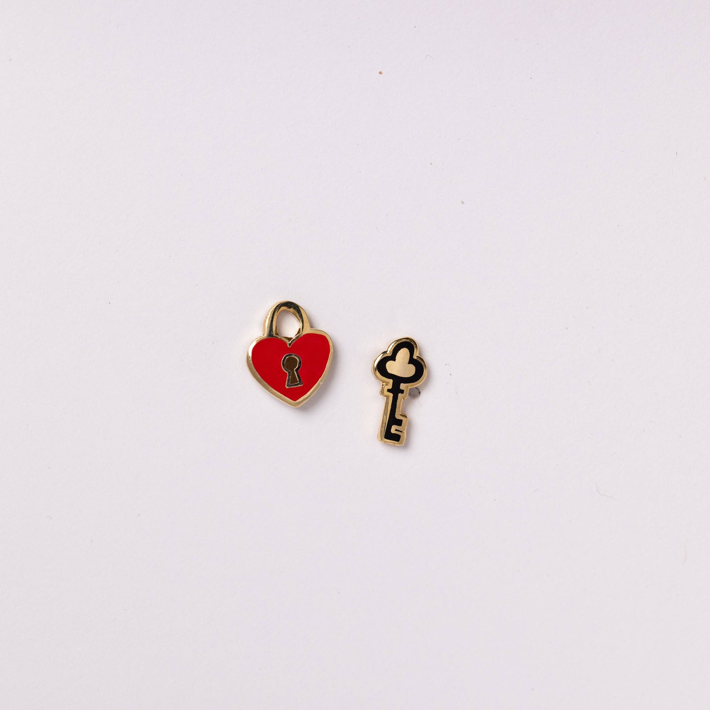 Heart Lock & Key Earrings - Valentine Love Gold Earrings