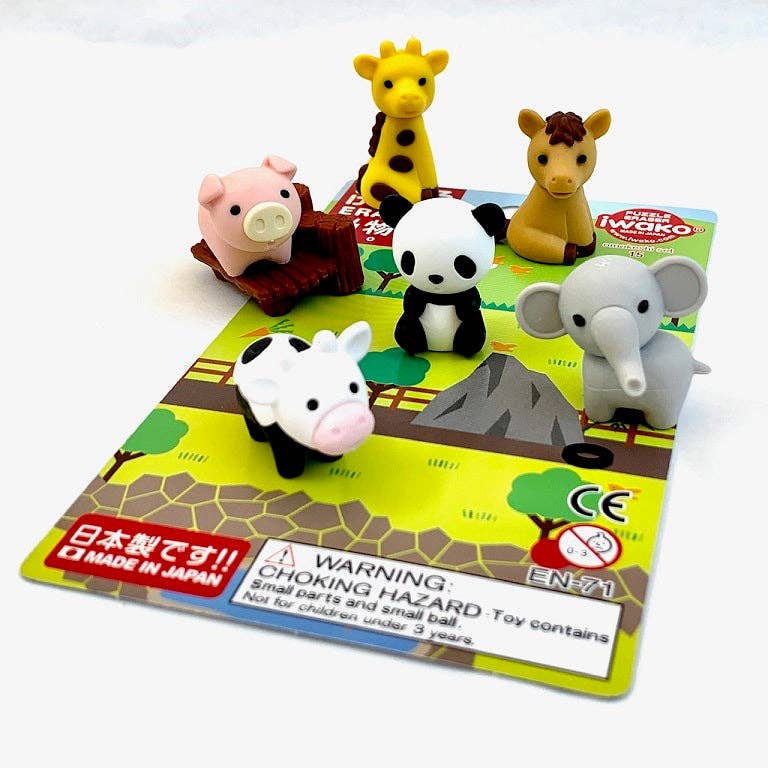 383451 Iwako Zoo Animal Eraser Card