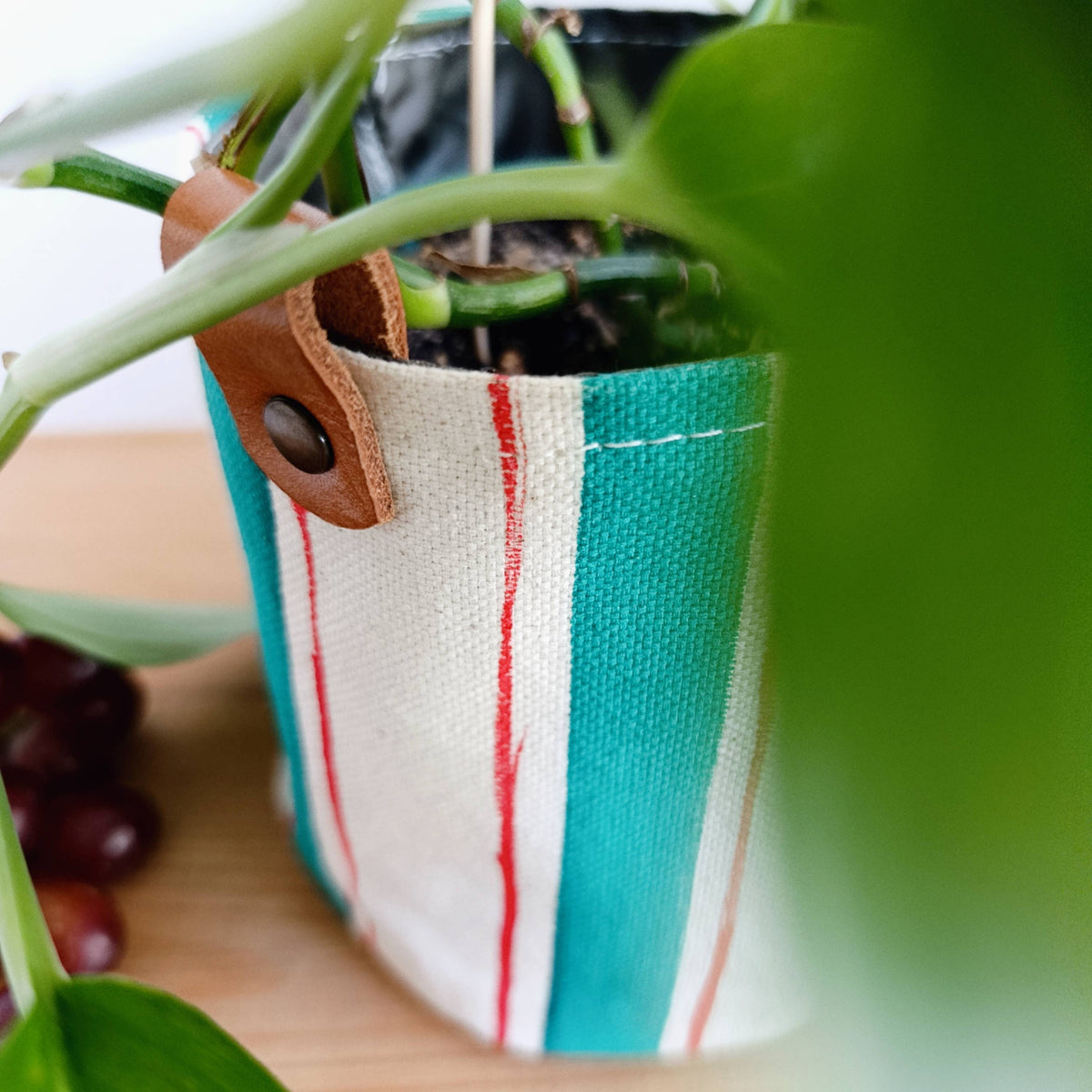 Striped Canvas Planter, Modern Indoor Plant Pot Cover