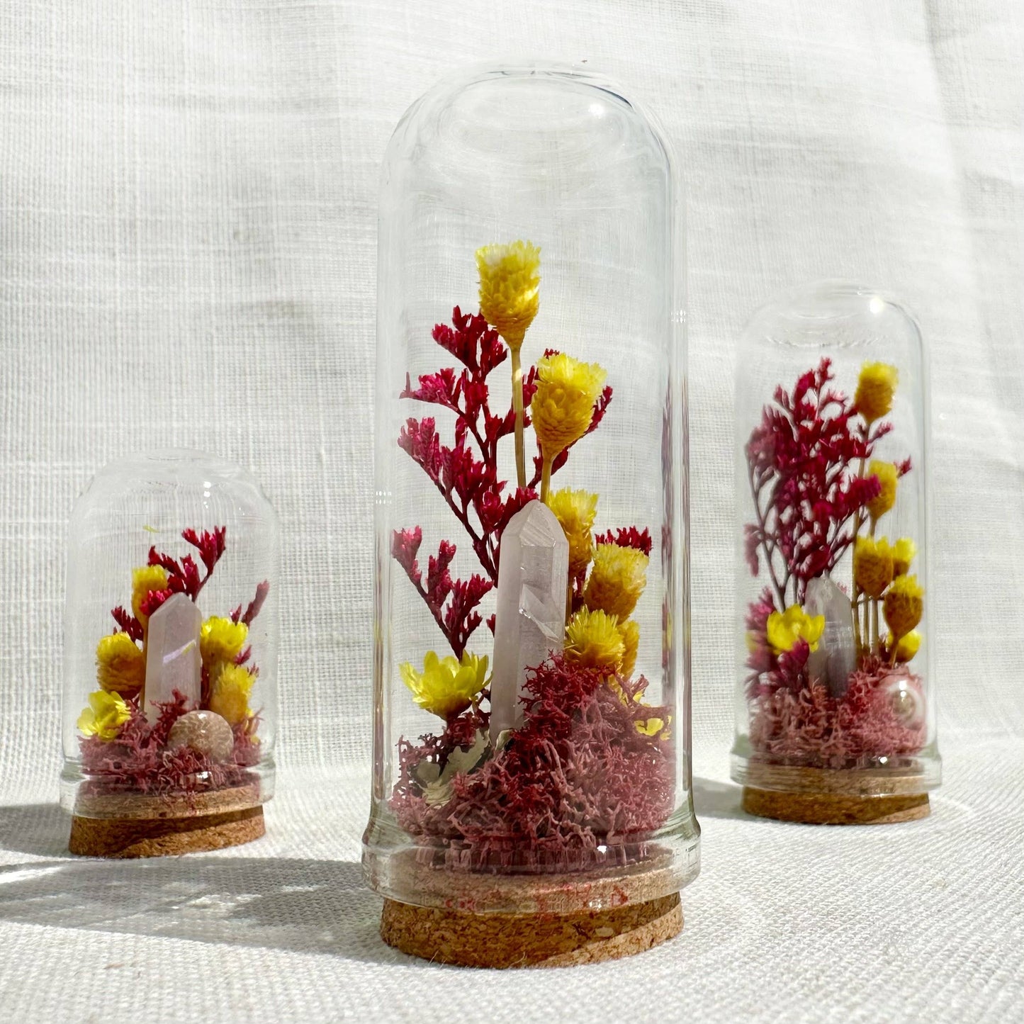 Pink Crystal Fairy Garden Mini Glass Cloche Terrarium