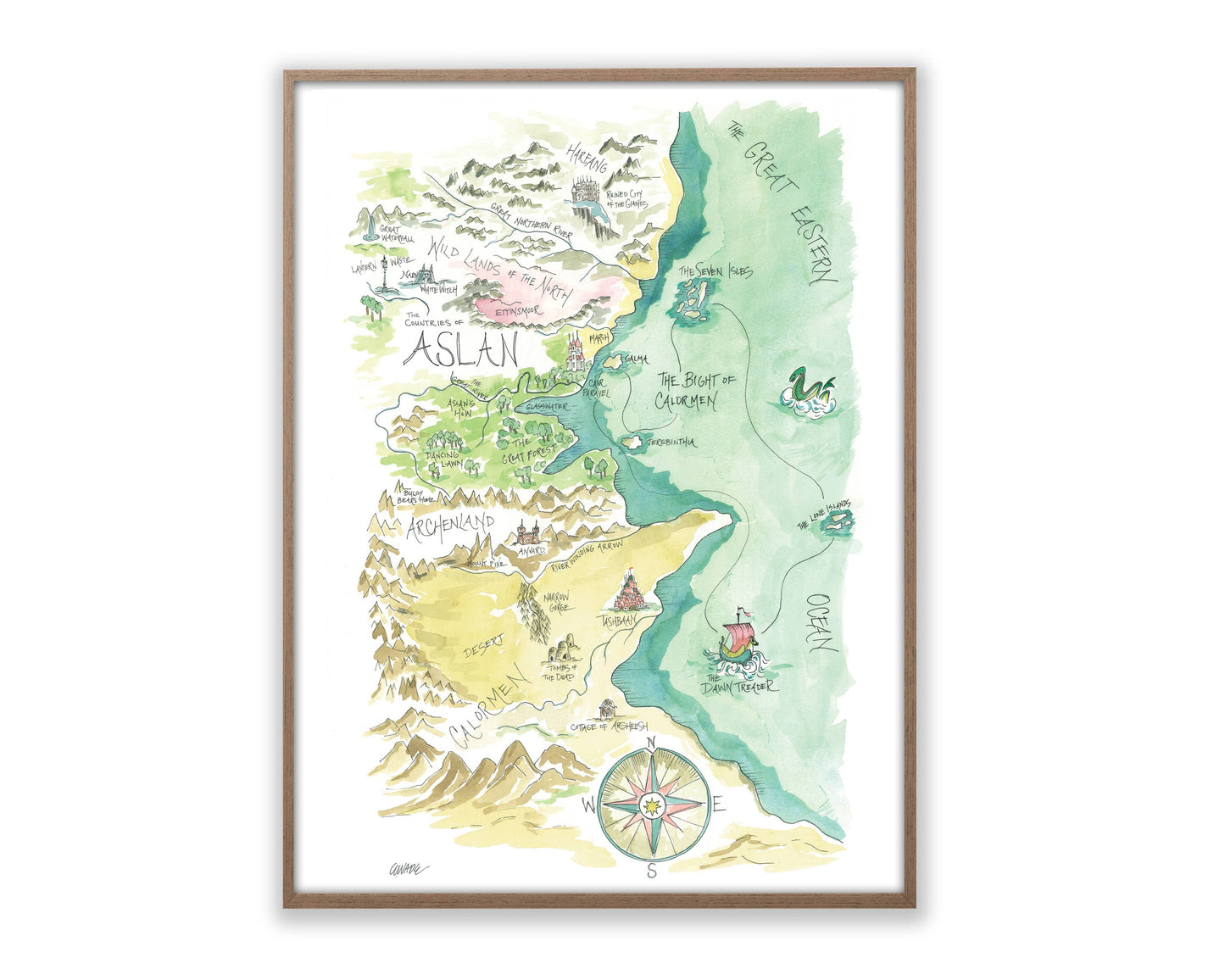 Aslan Watercolor Story Map Art Print