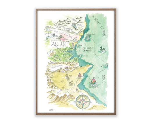 Aslan Watercolor Story Map Art Print
