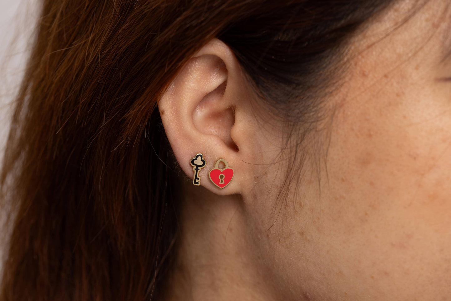 Heart Lock & Key Earrings - Valentine Love Gold Earrings