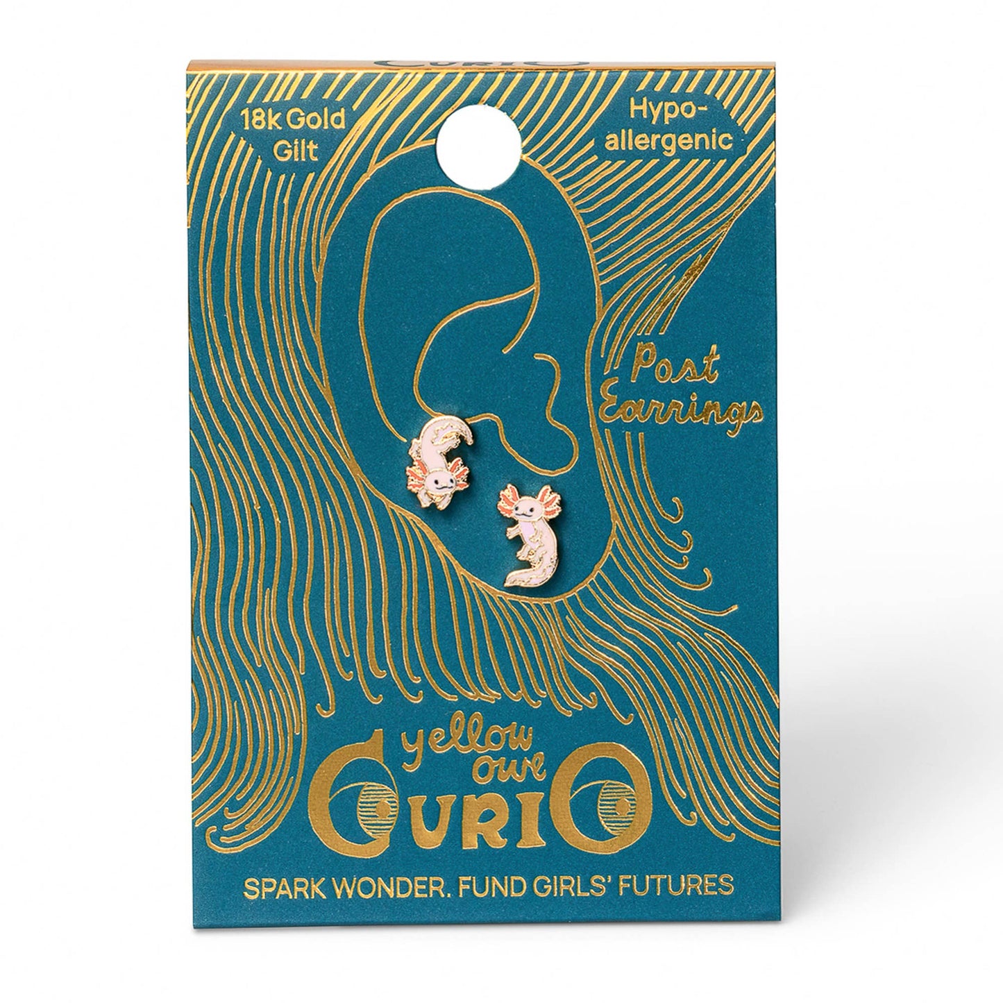 CURIO Axolotl Earrings | Zoo Gift | Gold Mismatched Studs
