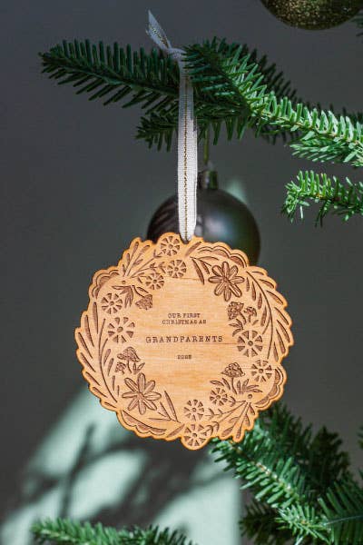 Our First Christmas as Grandparents Wreath Wood Ornament